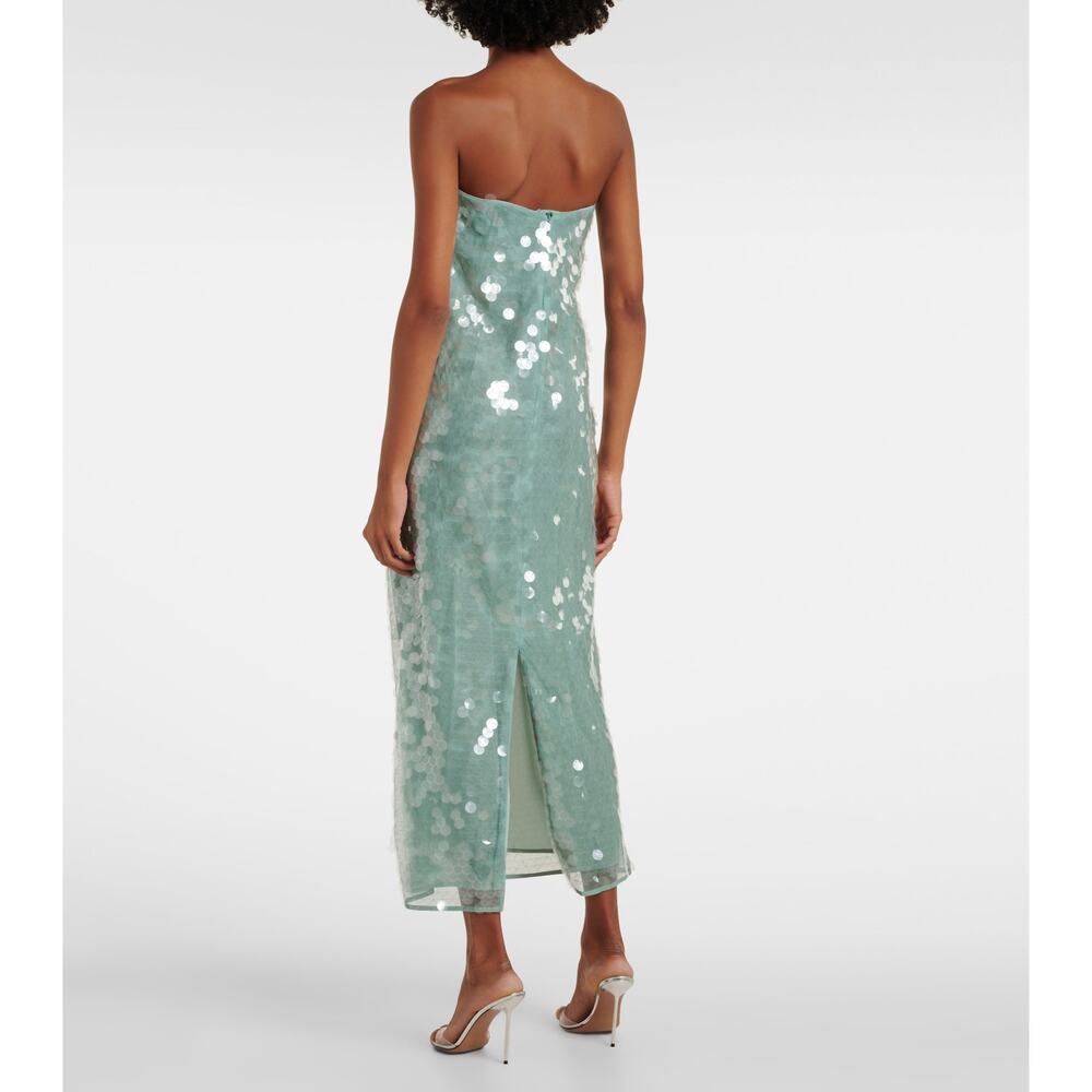 STAUD Seafoam Green Shimmering Sequined Strapless Casey Midi Gown size 2 - Picture 7 of 16